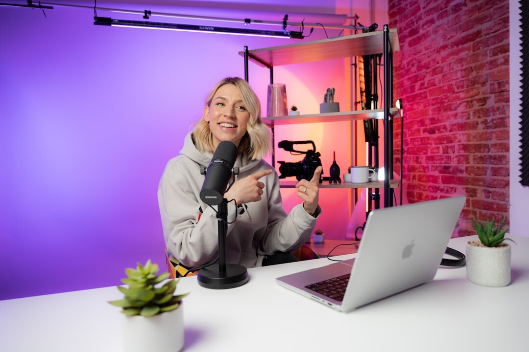 person recording podcast in studio