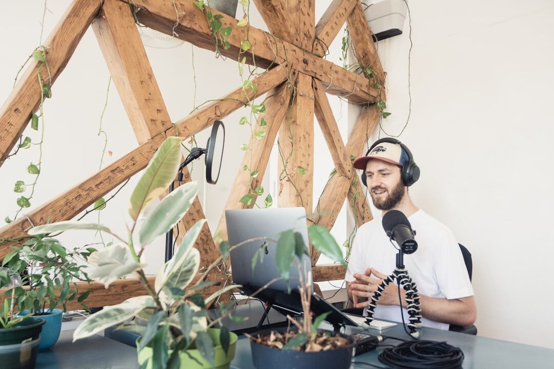 person recording podcast
