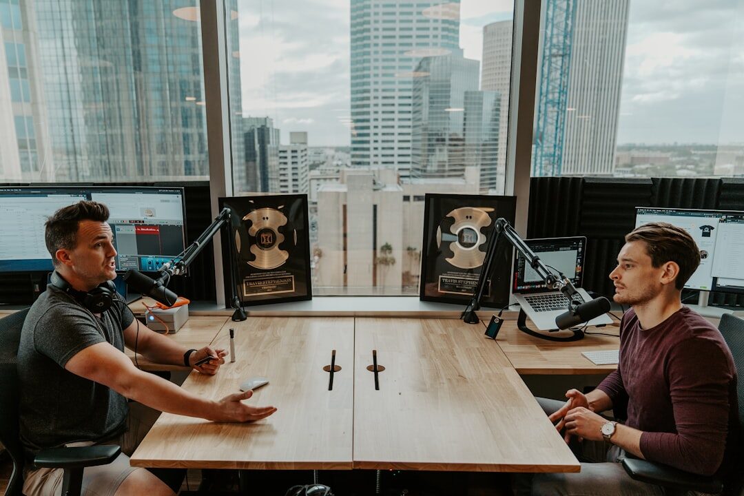 team discussing podcast ideas