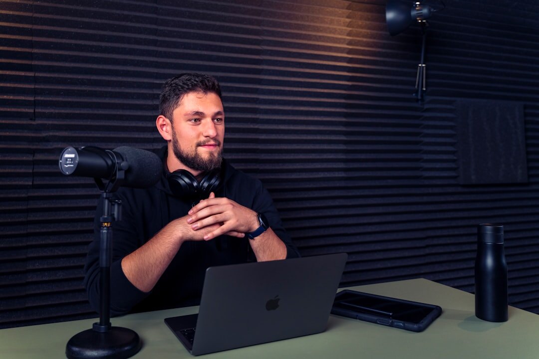 person recording podcast in studio
