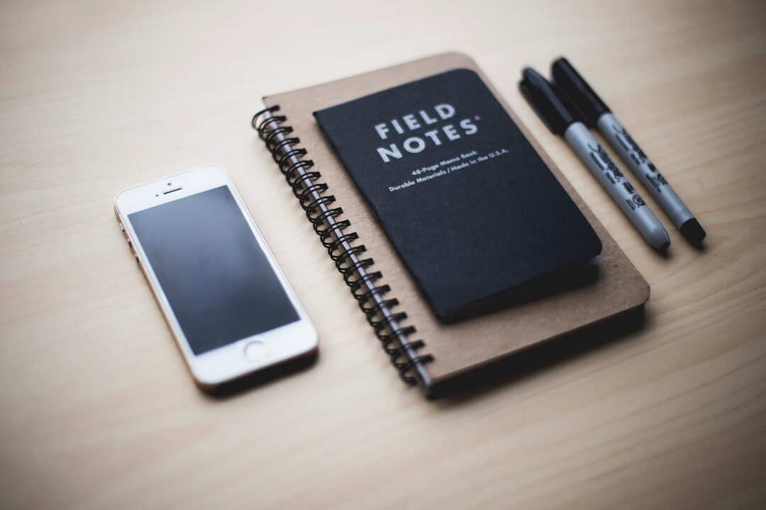 notebook with podcast notes