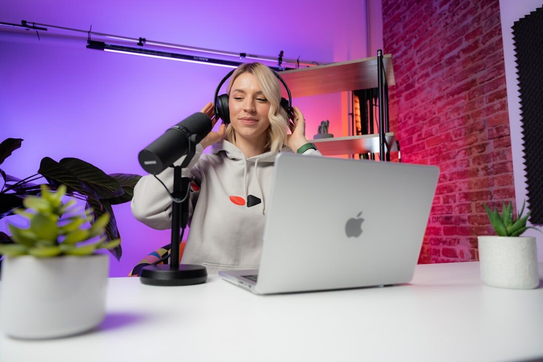 person recording podcast in studio
